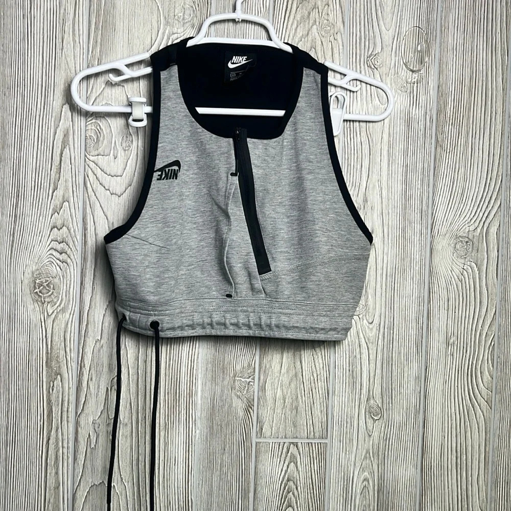 Nike Sportswear Tech Fleece Cropped Tank Top Heather Grey Black WomenSizeMedium